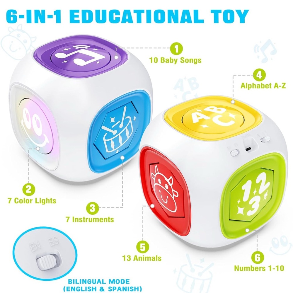 6-in-1 Bilingual Educational Learning Cube Toy with Lights and Sounds NiB New